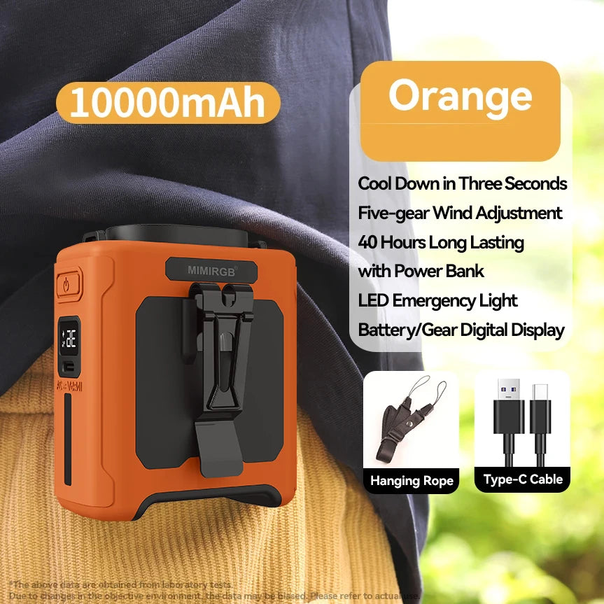 10000mAh Portable Waist Fan Power Bank