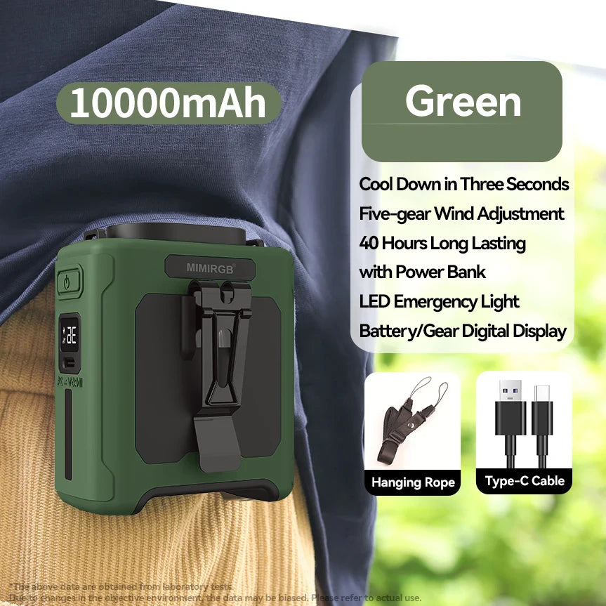 10000mAh Portable Waist Fan Power Bank